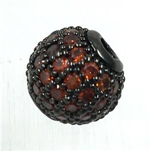 round copper beads pave zircon, black plated, approx 6mm dia