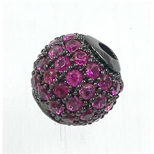 round copper beads pave hotpink zircon, black plated, approx 6mm dia