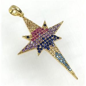 copper NorthStar pendant pave zircon, gold plated, approx 30-40mm