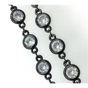 copper chain paved zircon, black plated, approx 4mm dia