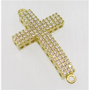 raw Brass cross connector paved zircon with 2loops, approx 22x33mm