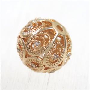 round copper beads pave zircon, rose gold, approx 6mm dia