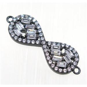 copper infinity connector paved zircon, black plated, approx 9-23mm