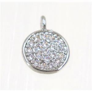 copper Circle pendant paved zircon, platinum plated, approx 8mm dia