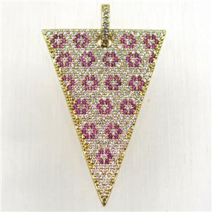 copper triangle pendant paved zircon, gold plated, approx 25-35mm