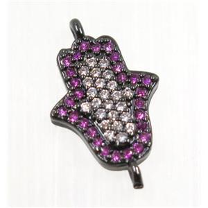 copper hamsahand connector pave zircon, black plated, approx 11x13mm