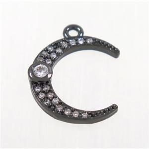 copper crescent moon pendant pave zircon, black plated, approx 14mm dia