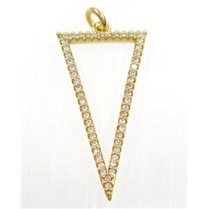 copper Triangle pendant paved zircon, gold plated, approx 15x30mm