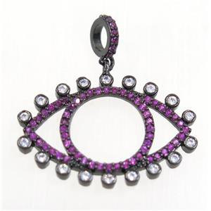 copper Eye charm pendant paved zircon, black plated, approx 17x25mm