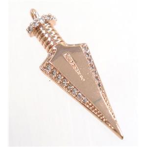 copper Arrowhead pendant paved zircon, rose gold, approx 10x30mm