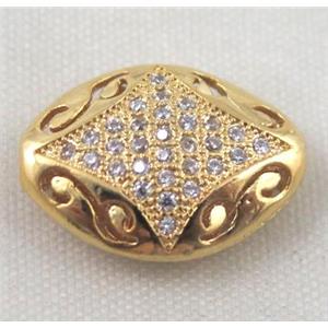 Zircon copper spacer bead, gold plated, approx 12x16mm