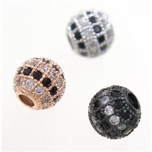 round copper beads paved zircon, mix color, approx 10mm dia