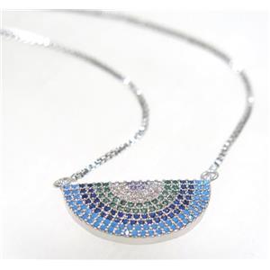 copper halfmoon necklace pave zircon, platinum plated, approx 11x22mm, 44cm length