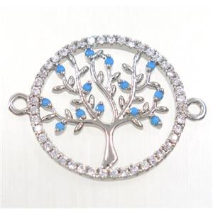 tree of life connector paved zircon, copper, platinum plated, approx 20mm dia