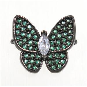 copper butterfly connector paved zircon, black plated, approx 13-14mm