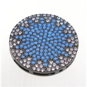 copper sun beads paved zircon, black plated, approx 20mm dia