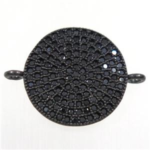 copper circle connector paved zircon, black plated, approx 15.5mm dia