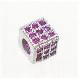 copper cube beads paved zircon, platinum plated, approx 4.5x4.5mm