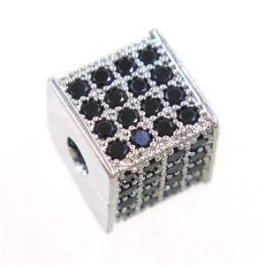 copper cube beads paved zircon, platinum plated, approx 8.5x8.5mm