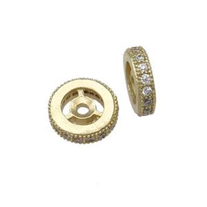 copper spacer beads paved zircon, heishi, gold plated, approx 6mm dia