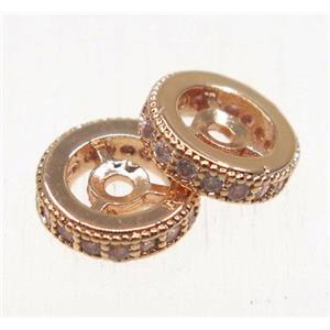 copper spacer beads paved zircon, heishi, rose gold, approx 6mm dia