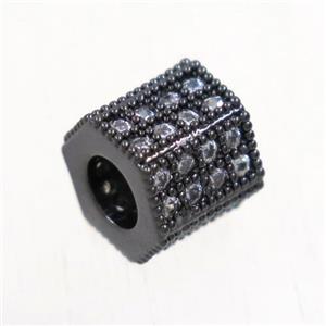 European style copper tube beads paved zircon, black plated, approx 7.5-8mm