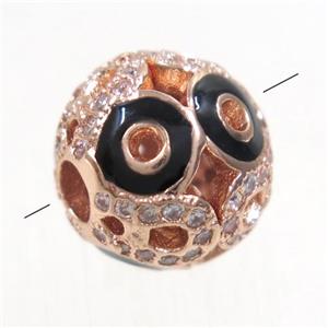 round copper beads paved zircon, rose gold, approx 11mm dia