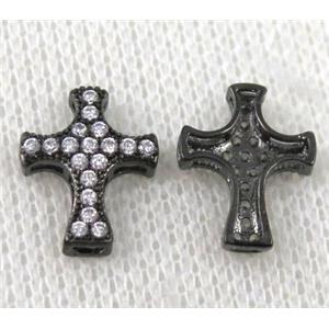 copper spacer bead paved zircon, cross, approx 11x14mm