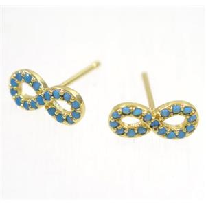 copper infinity earring studs paved zircon, gold plated, approx 5-11mm