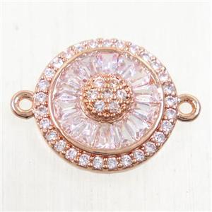 copper sunflower connector paved zircon, rose gold, approx 13mm dia