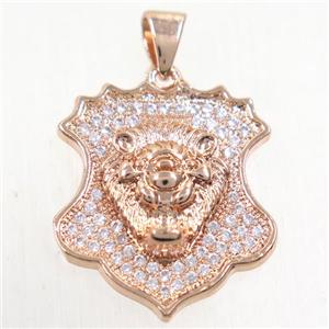 copper leo pendants paved zircon, rose gold, approx 18-21mm