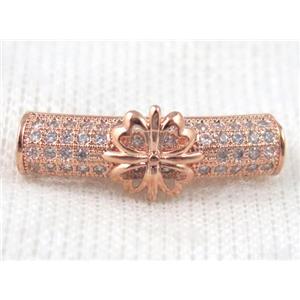 copper bracelet bar pave zircon, rose gold plated, approx 6x26mm, 4mm hole