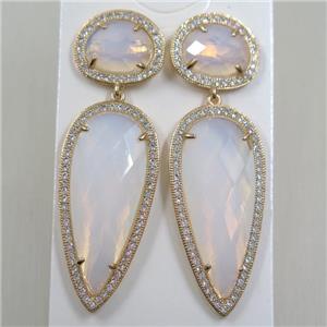 copper earring studs paved zircon with white crystal glass, gold plated, approx 18-55mm