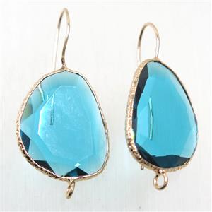 aqua crystal glass earring hook with loop, gold plated, approx 20-25mm