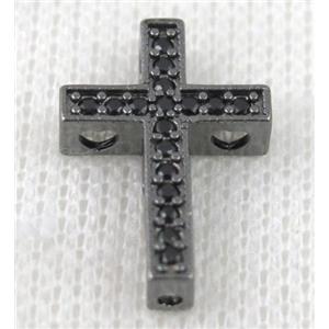 copper bead pave zircon, cross, black plated, approx 14x21mm