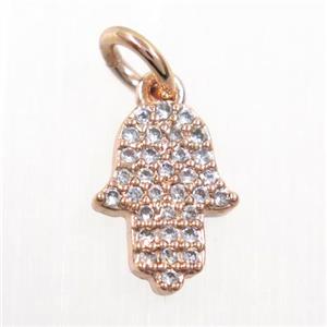 copper hamsaHand pendant paved zircon, rose gold, approx 8-10mm