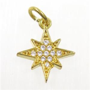 copper northstar pendant paved zircon, gold plated, approx 11-12mm