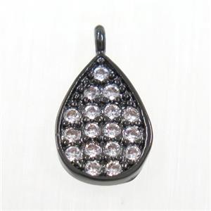 copper teardrop pendant paved zircon, black plated, approx 7-9mm