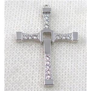 copper pendant pave zircon, cross, platinum plated, approx 30x40mm