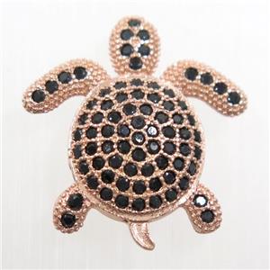 copper Tortoise beads paved zircon, rose gold, approx 20x20mm