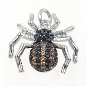 copper Spider pendant paved zircon, platinum plated, approx 15-17mm