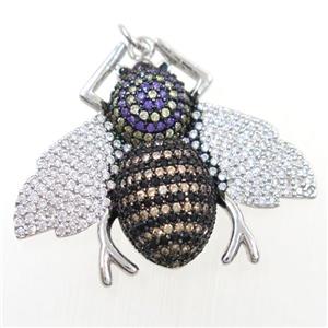 copper Honeybee pendant paved zircon, platinum plated, approx 30-35mm