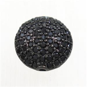 copper button beads paved zircon, black plated, approx 11mm dia