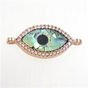 copper eye connector paved zircon with abalone shell, rose gold, approx 10-17mm