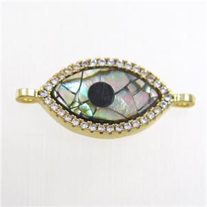 copper eye connector paved zircon with abalone shell, gold plated, approx 10-17mm