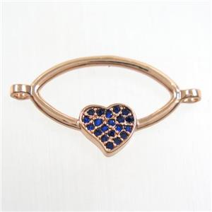 copper oval connector paved zircon with heart, rose gold, approx 10-20mm