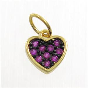 copper heart pendant paved zircon, gold plated, approx 7mm