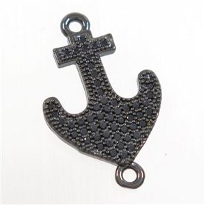 copper anchor connector paved zircon, black plated, approx 15-20mm