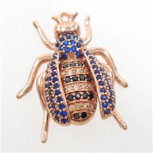 copper honeybee pendant paved zircon, rose gold, approx 20-23mm