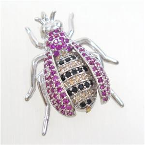 copper honeybee pendant paved zircon, platinum plated, approx 20-23mm